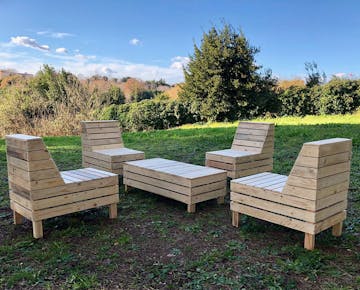 Creative wooden furniture made by IVHQ volunteers on the Sustainable Farming project in Rome, Italy
